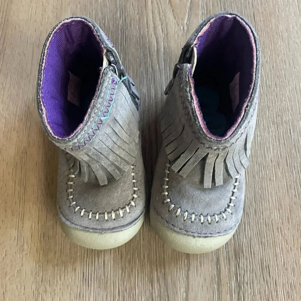 Stride Rite Baby Girl Leather Tasha Gray Bootie Shoes 4M